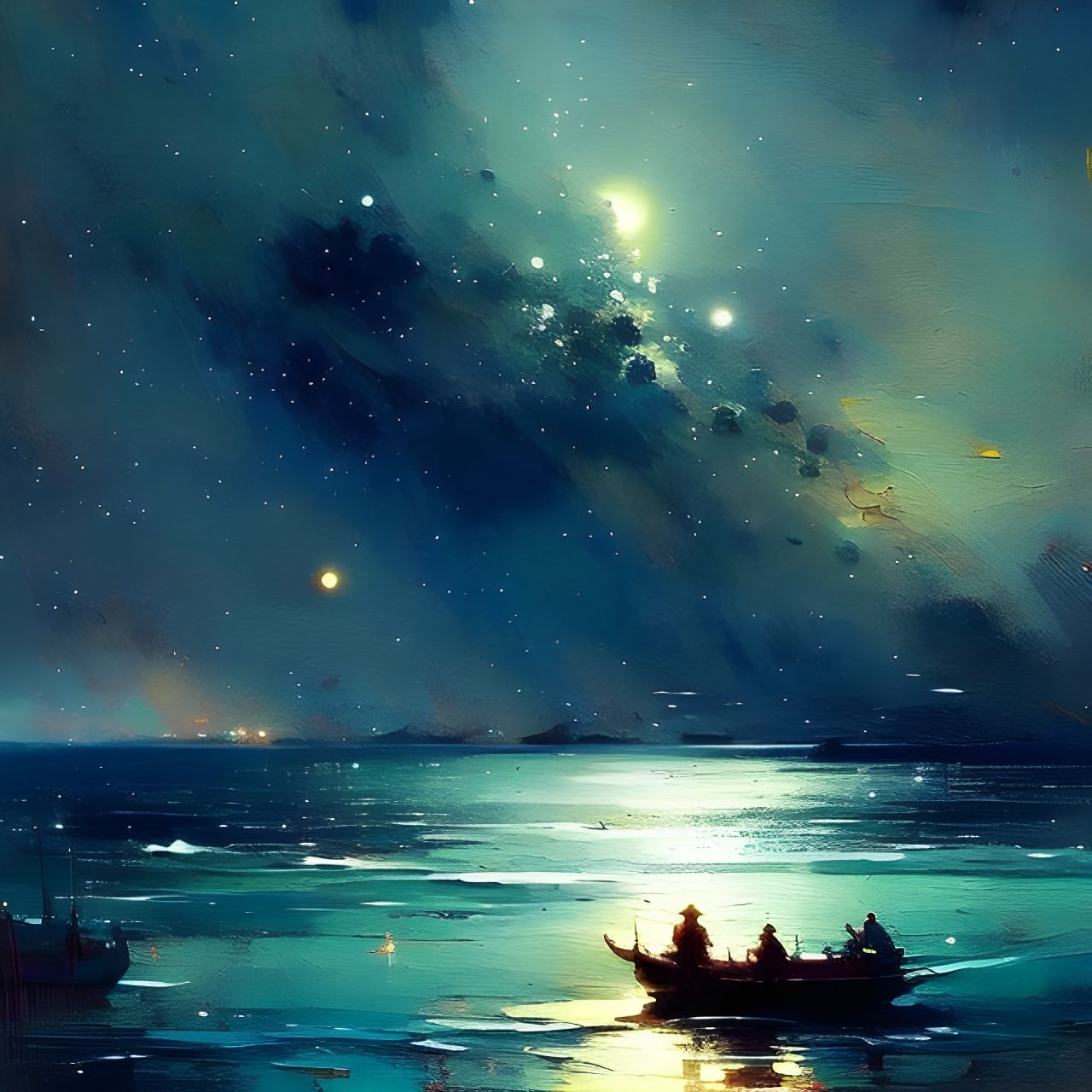 Epic Starry Night Pirate Ship Digital Illustration