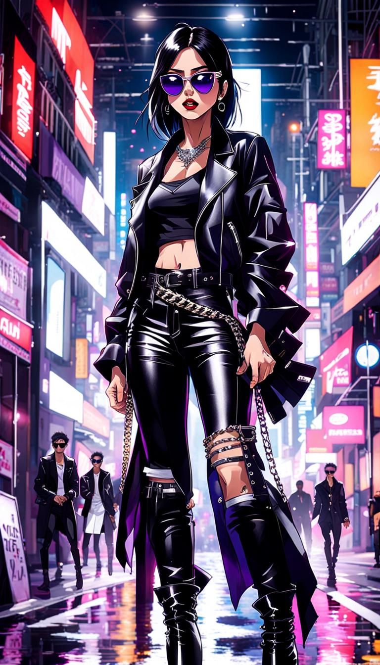 Cool Anime Girl in Japanese Gangster Style