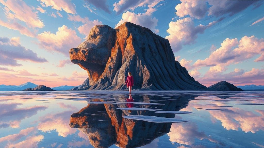 Surreal Figures Merge on Canvas in Dreamscape