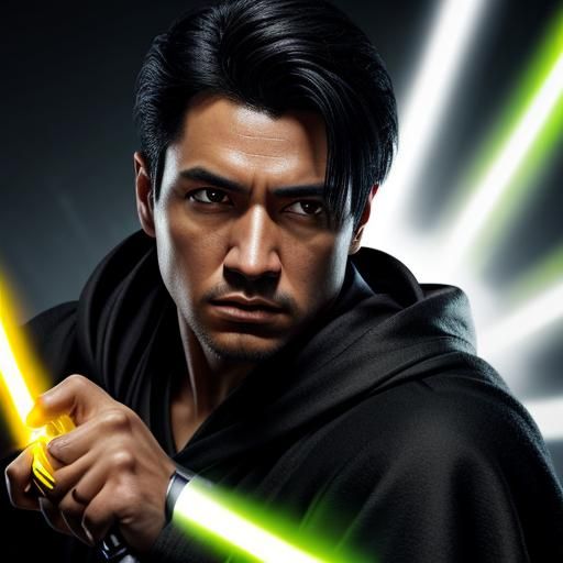 Young Jedi with Yellow Lightsaber in Hyperrealistic Style