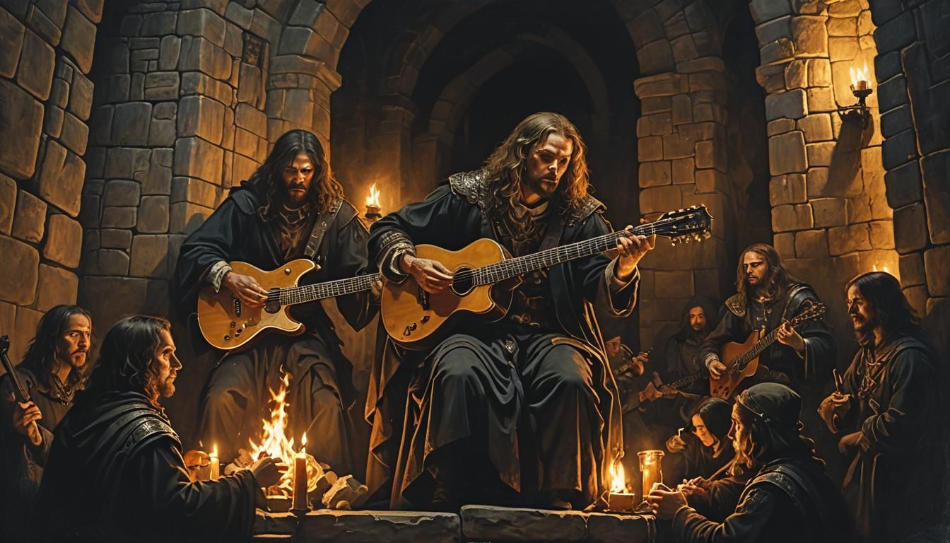 Doom Metal Band Performing in Renaissance Painting