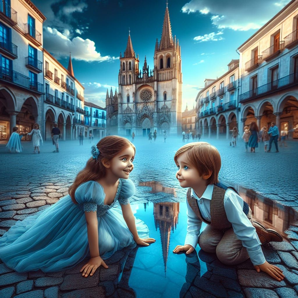 Charming European Town Square with Children's Laughter