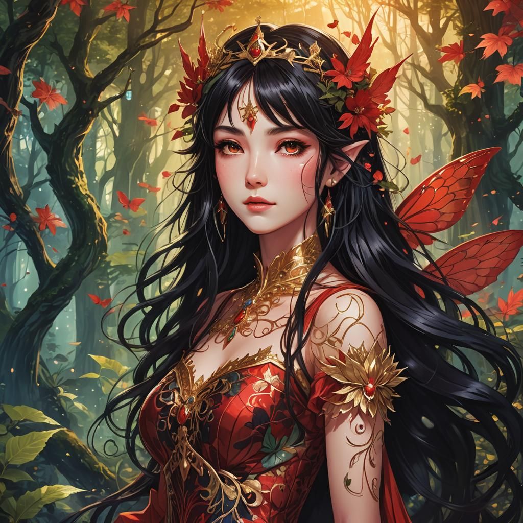 Anime Fairy Queen Portrait in Mystical Forest