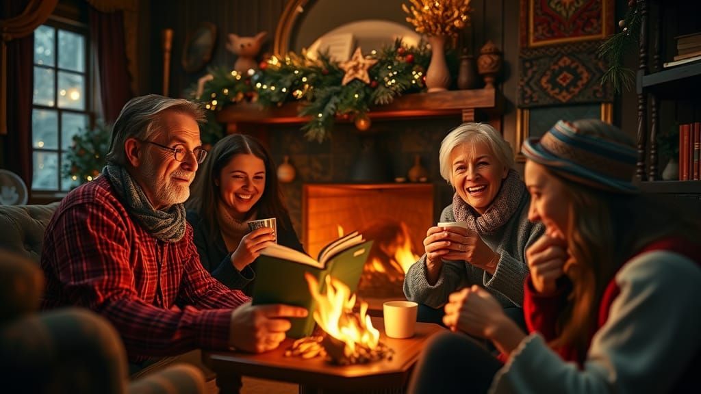 Cozy Winter Evening Family Scene in Hyperrealistic Style