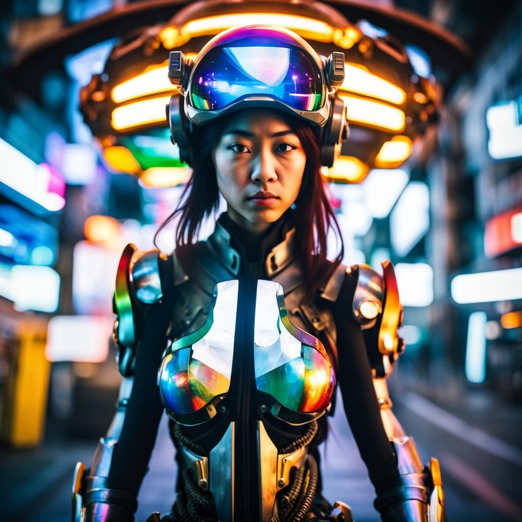Mecha Armor Girl in Rainbow Reflecting Goggles