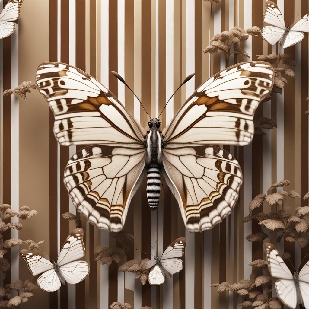 Beige Butterfly with White Stripes: Detailed Matte Painting