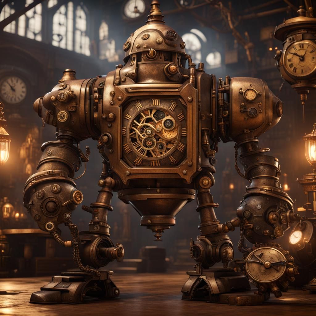 Steampunk Clockwork Golem with Gnomes