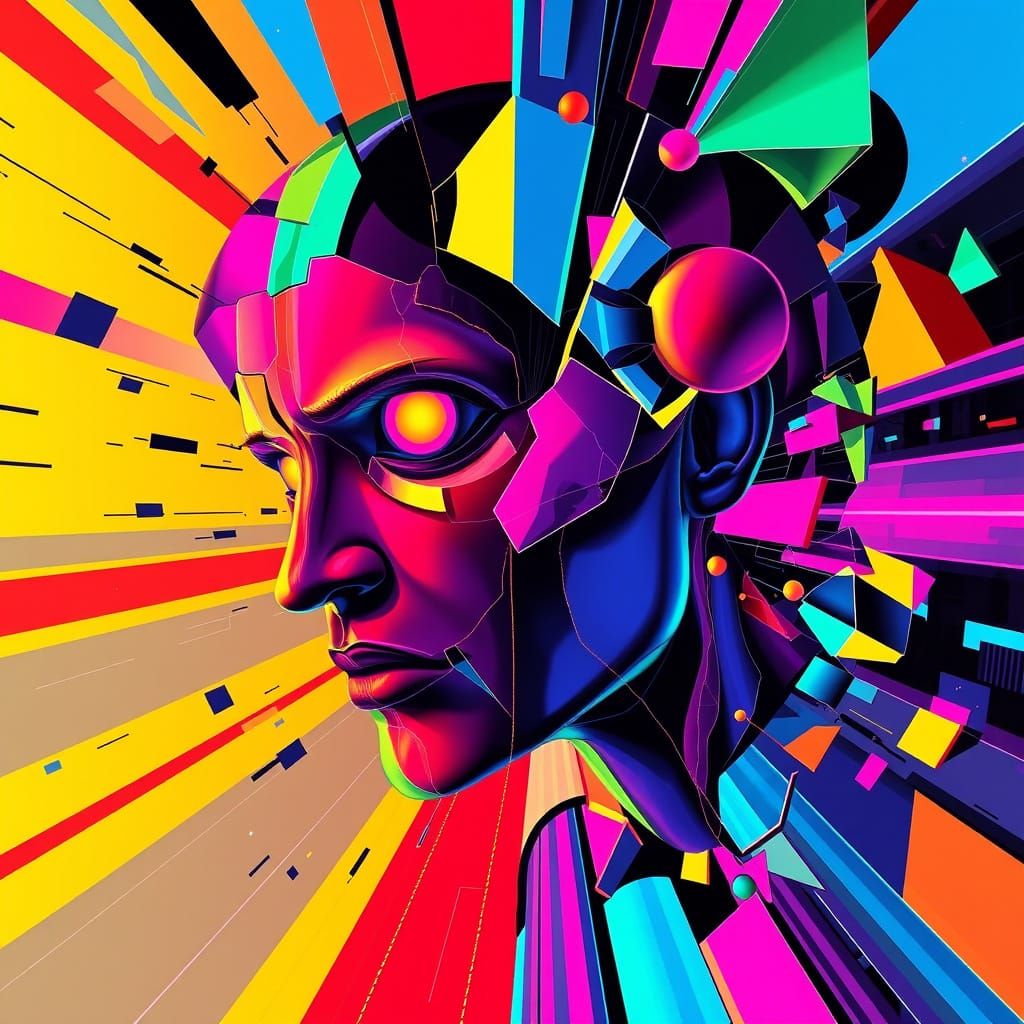 Kaleidoscopic Dystopian Geometry in Vibrant Digital Art