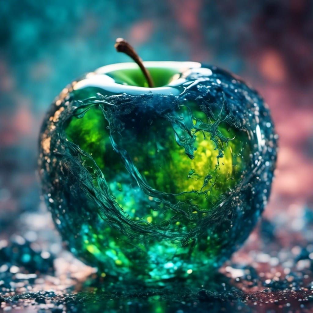 Glass Apple Filled with Blue Liquid as Oil Painting