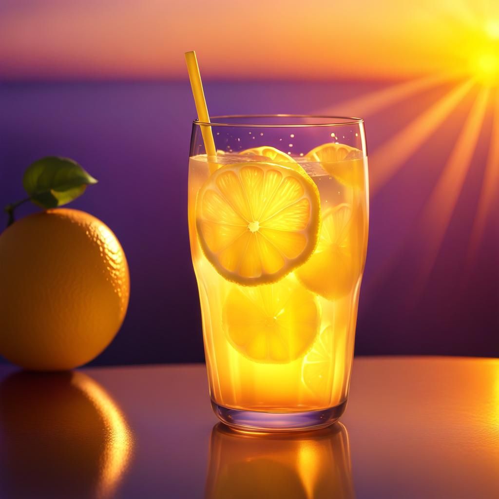 Golden Sunset Lemonade: Hyperrealistic Concept Art