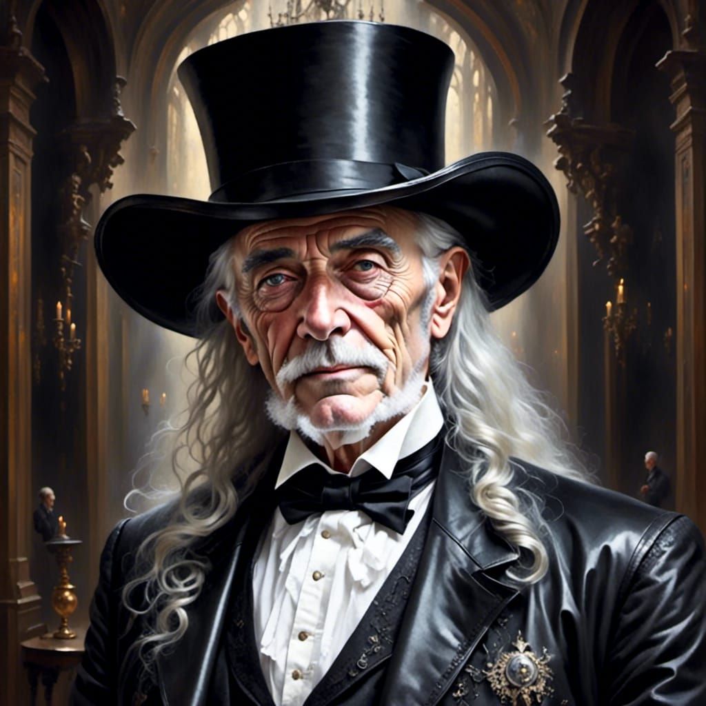 Elegant Gothic Elderly Man in Leather