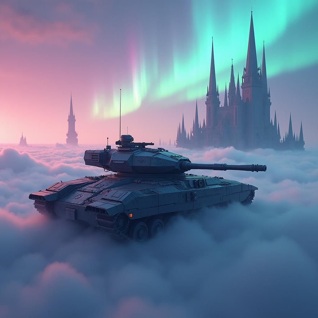 Futuristic Tank Drifting on Ethereal Landscape