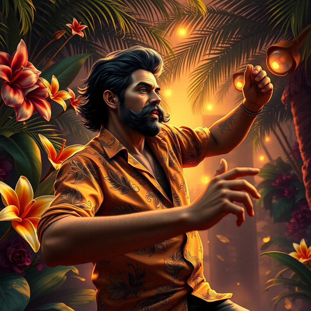 Man Dancing in Tropical Paradise: Fantasy Concept Art