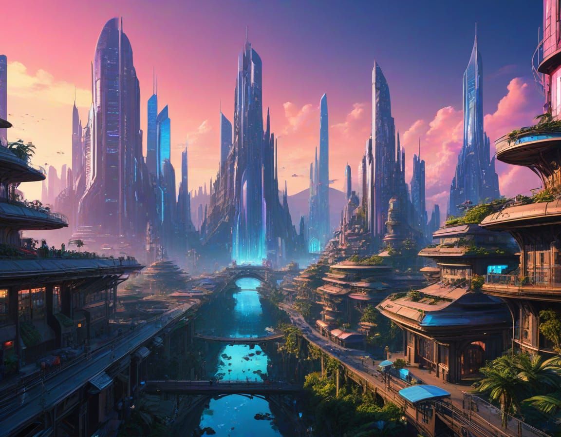 Colorful Future Punk Utopia Cityscape