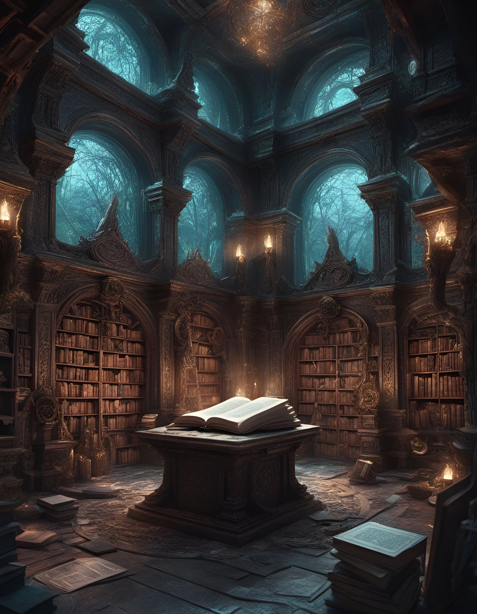 Fantasy Library with Dimensional Portals in 3D