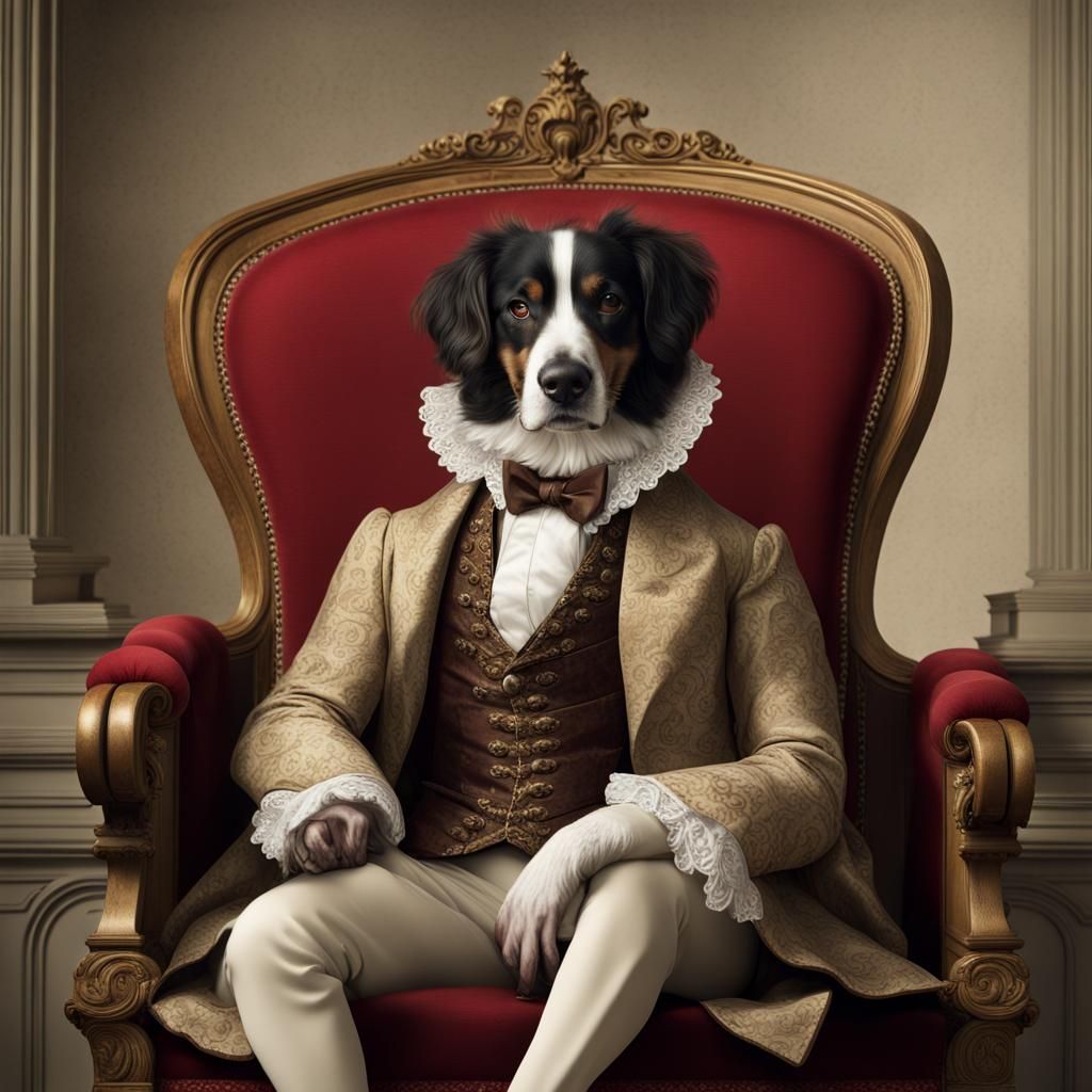 Victorian Portrait: Noble Dog on Throne