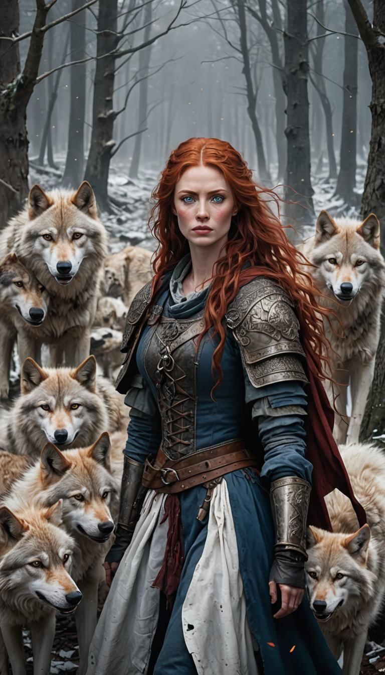 Medieval Woman with Wolves