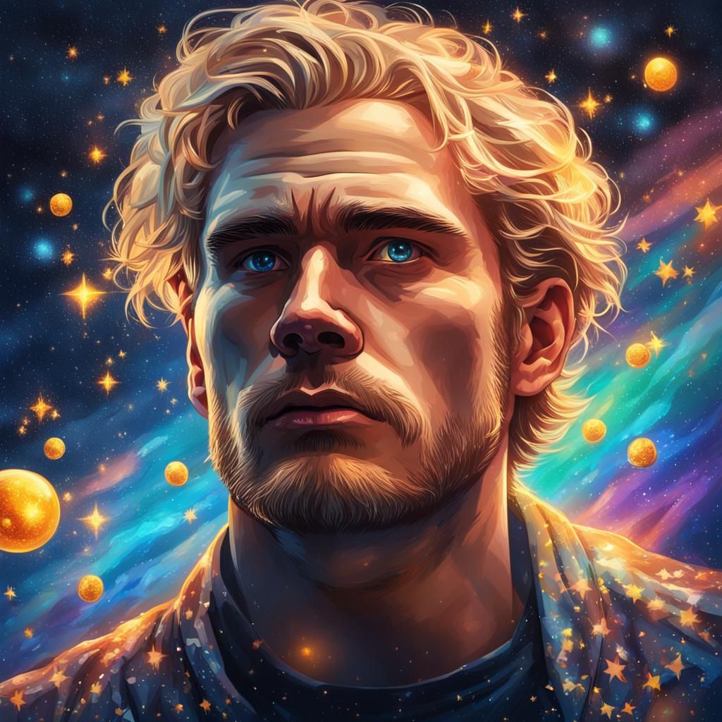 Starry Sky Portrait of a Serious Blonde Man