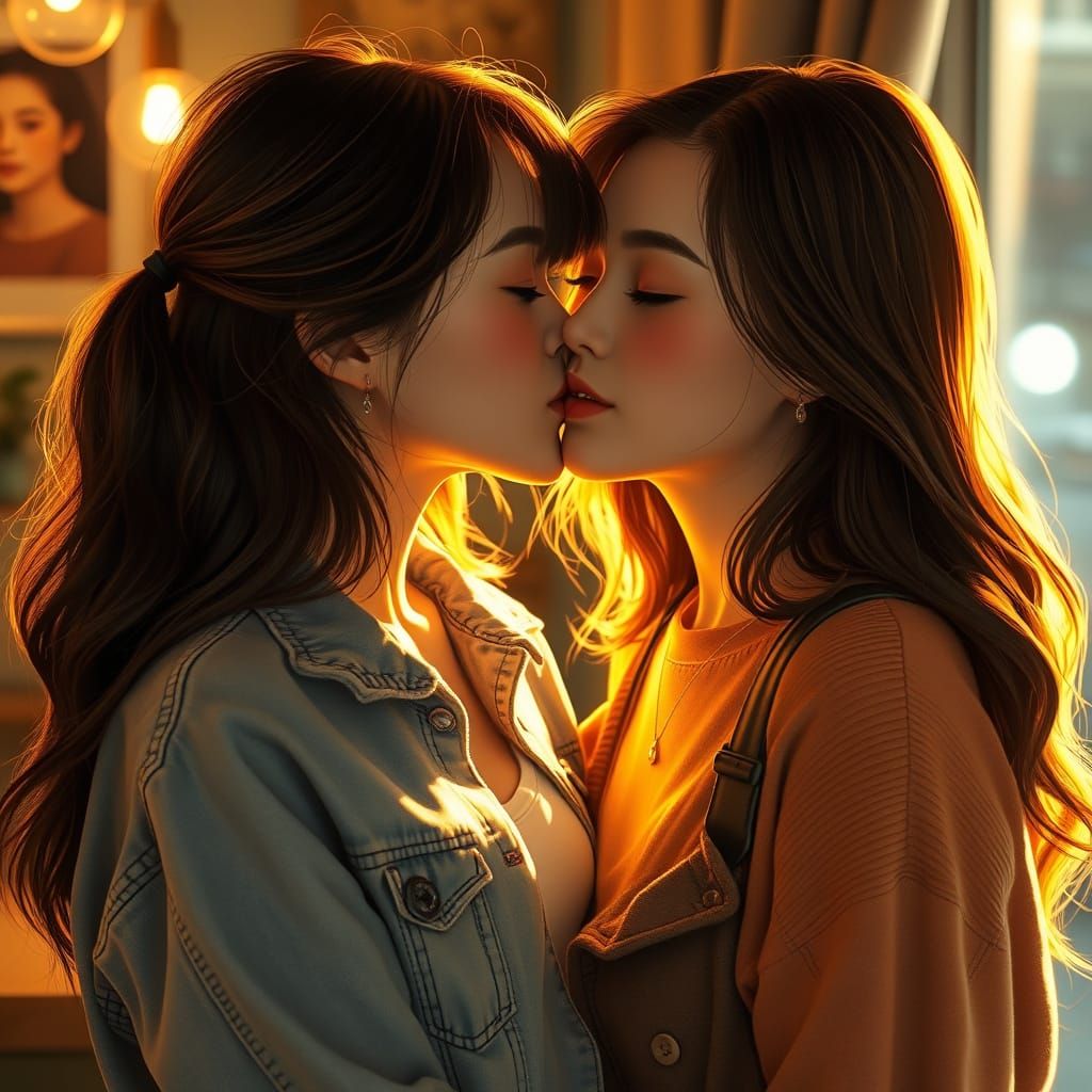 A beautiful lesbian young couples kissing, hd realistic imag...