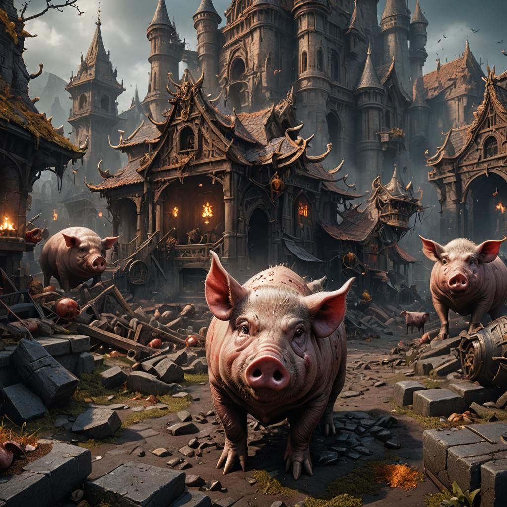 Evil Pig in Detailed Matte Painting Style