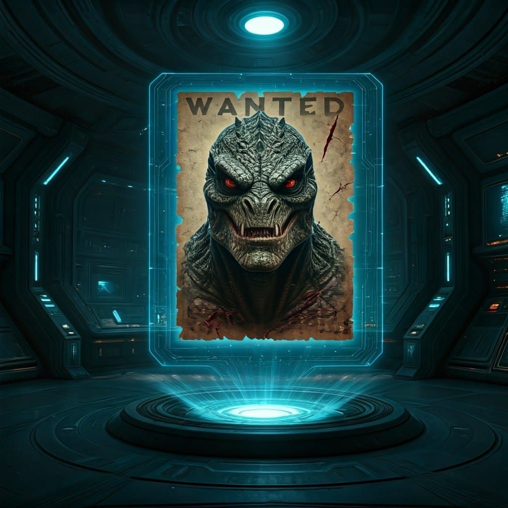 Futuristic Space Council: Wanted Poster in Cyberpunk Style