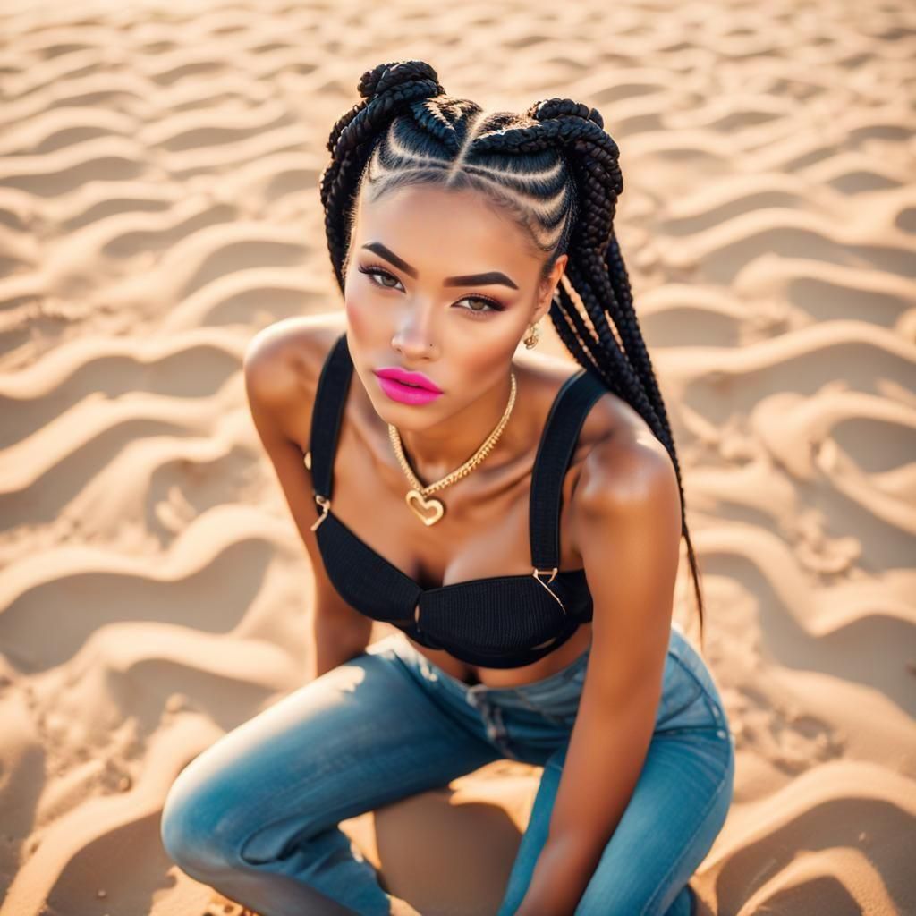 Young Woman with Braids on Sand