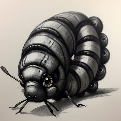 Hyperdetailed Charcoal Drawing of a Hairy Caterpillar Pokémo...