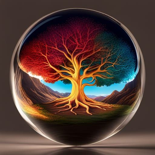 Tree in Glass Globe, Hyperdetailed Concept Art