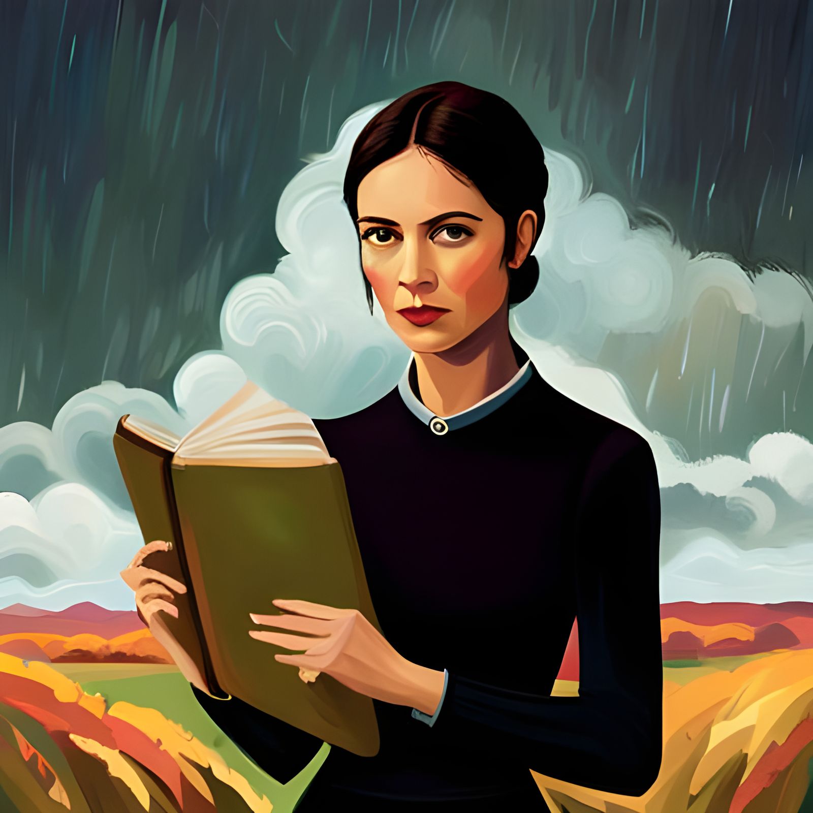 Emily Dickinson in Field, Expressive Oil Painting