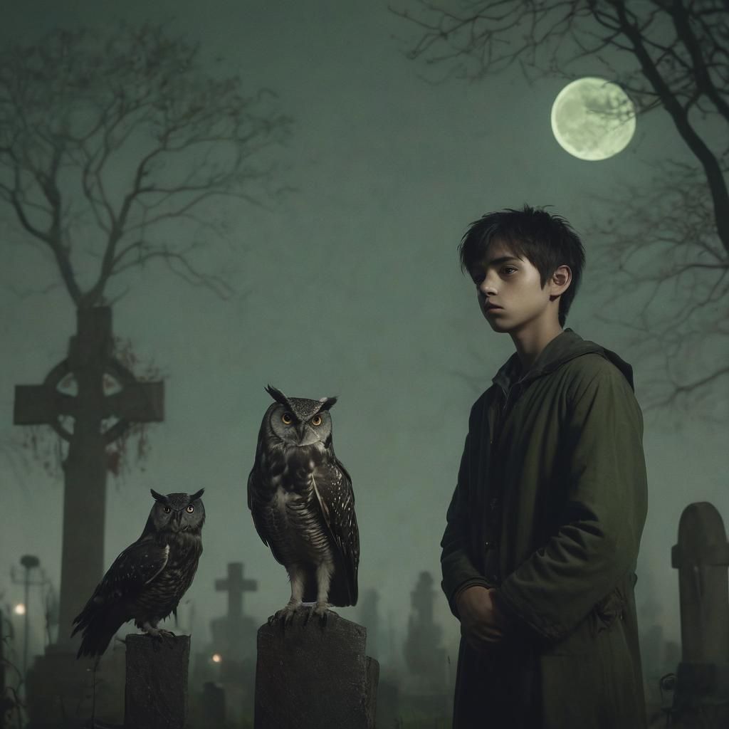 Gothic Midnight Cemetery Scene in Tim Burton Style