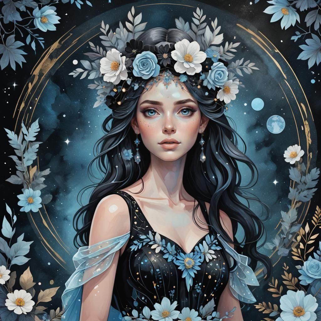 Woman in Floral Crown with Fabric Elements