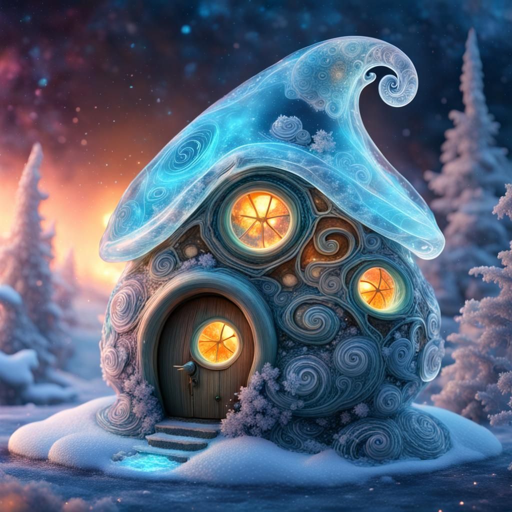 Magical Winter Snail House in Bioluminescent Paradise