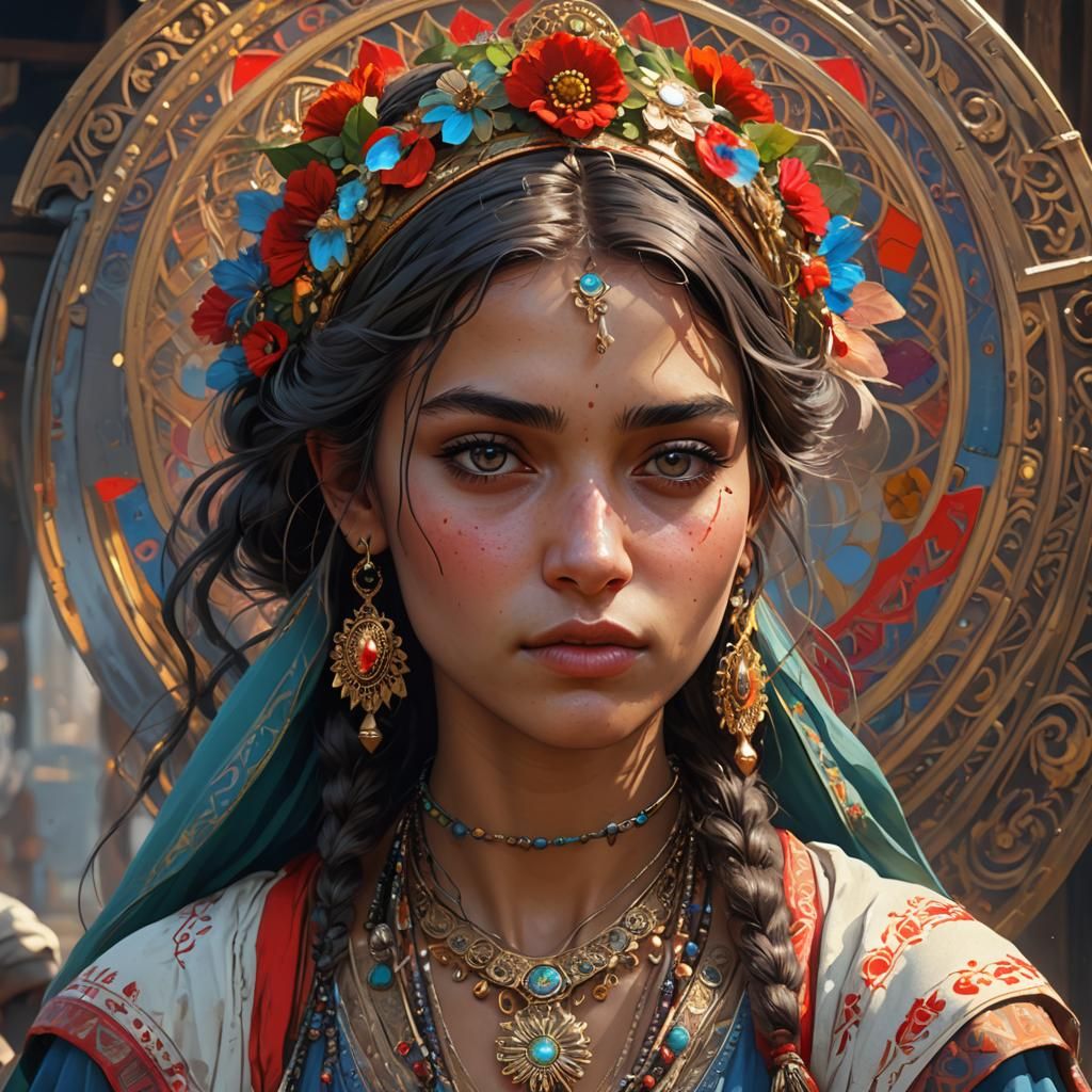 Detailed Portrait of Young Woman with Dynamic Lighting