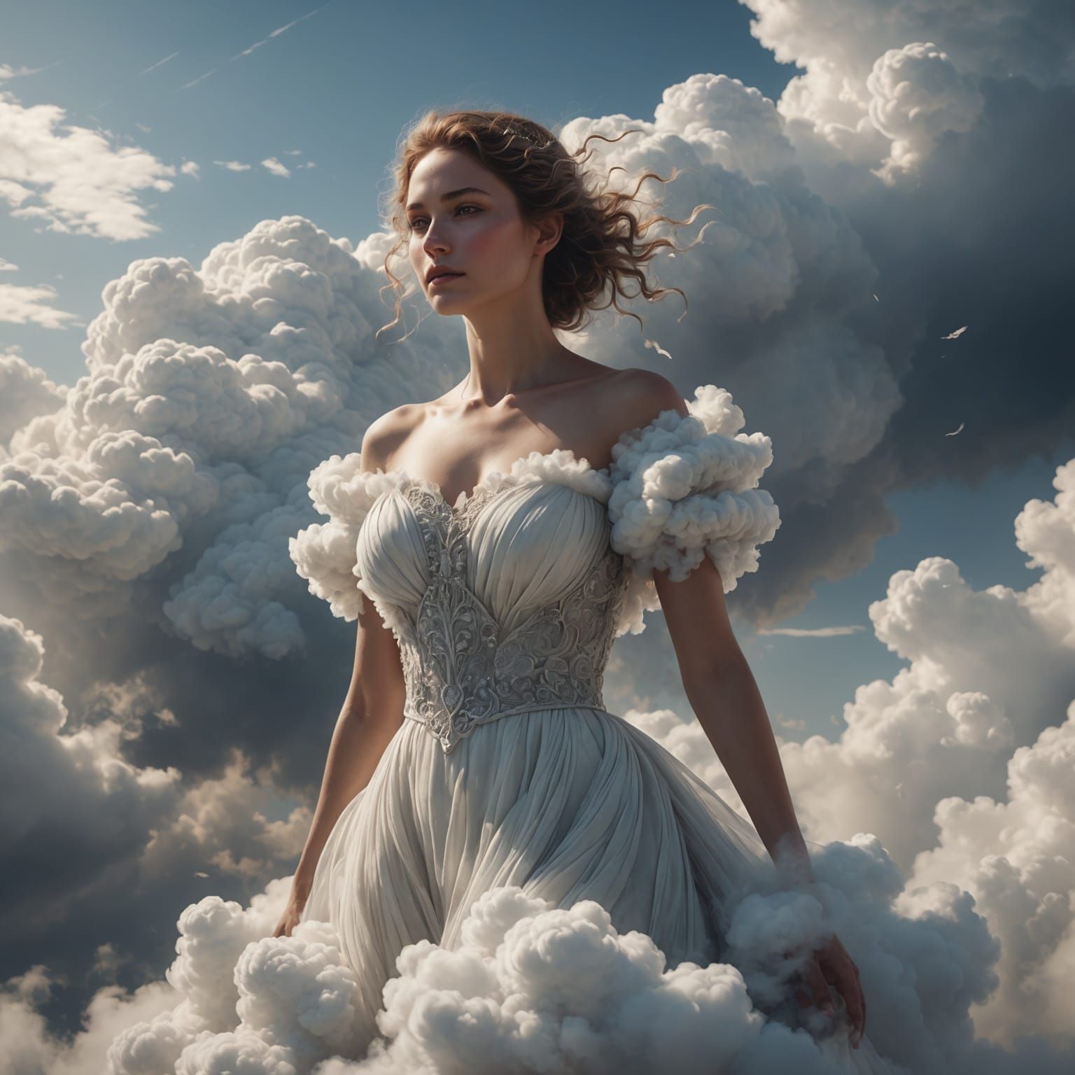 Ethereal Cloud Woman in a Fantasy Landscape