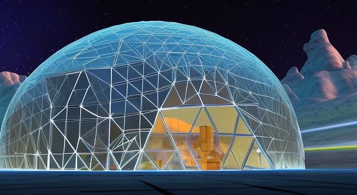 Futuristic Crystal Shop in Buckminster Fuller Style