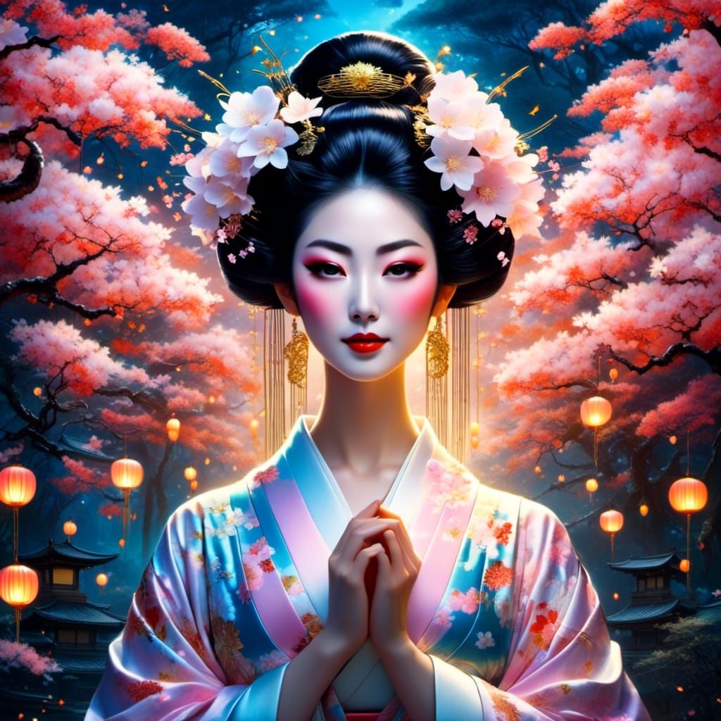 <lora:JapaneseWomanStyle:1.0> <lora:BioluminescenceStyle:1.0>