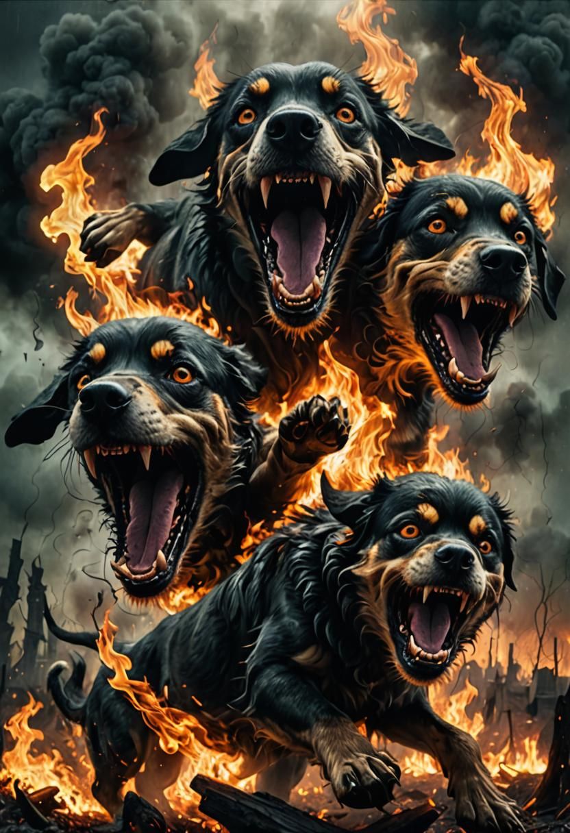 Hellhounds Unleashed in Dystopian Surrealism