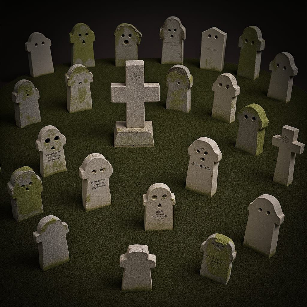 Miniature Graveyard Aerial View in Gustave Doré Style