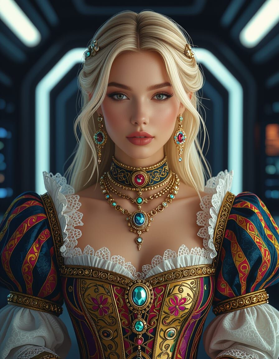 Hyperrealistic Woman in Renaissance-Futuristic Style