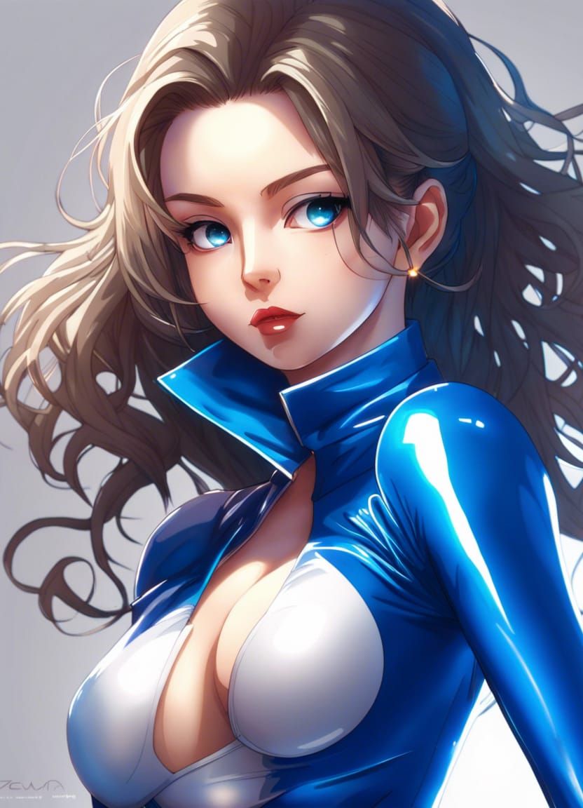 Anime Girl in Blue Latex Outfit Portrait