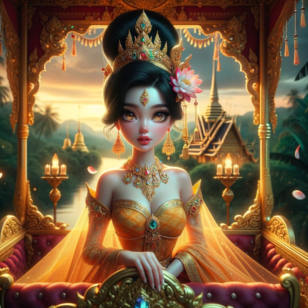 Thai Queen in Whimsical Disney-Inspired Palanquin