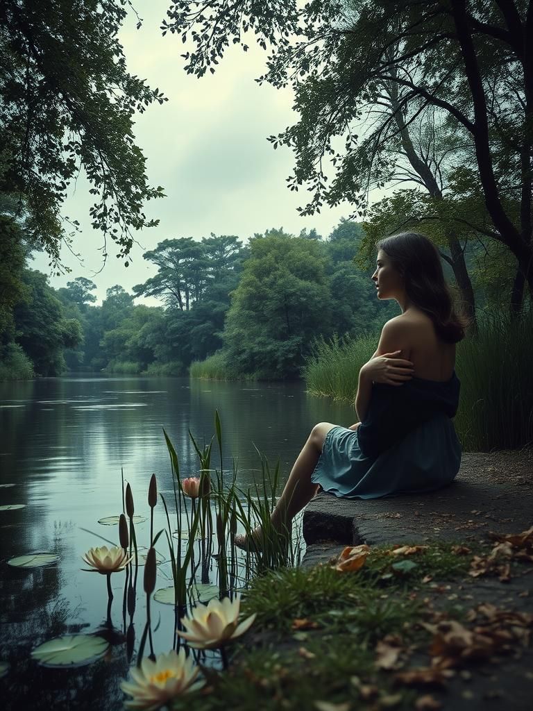 Surreal River Scene in Style of Dali and Magritte