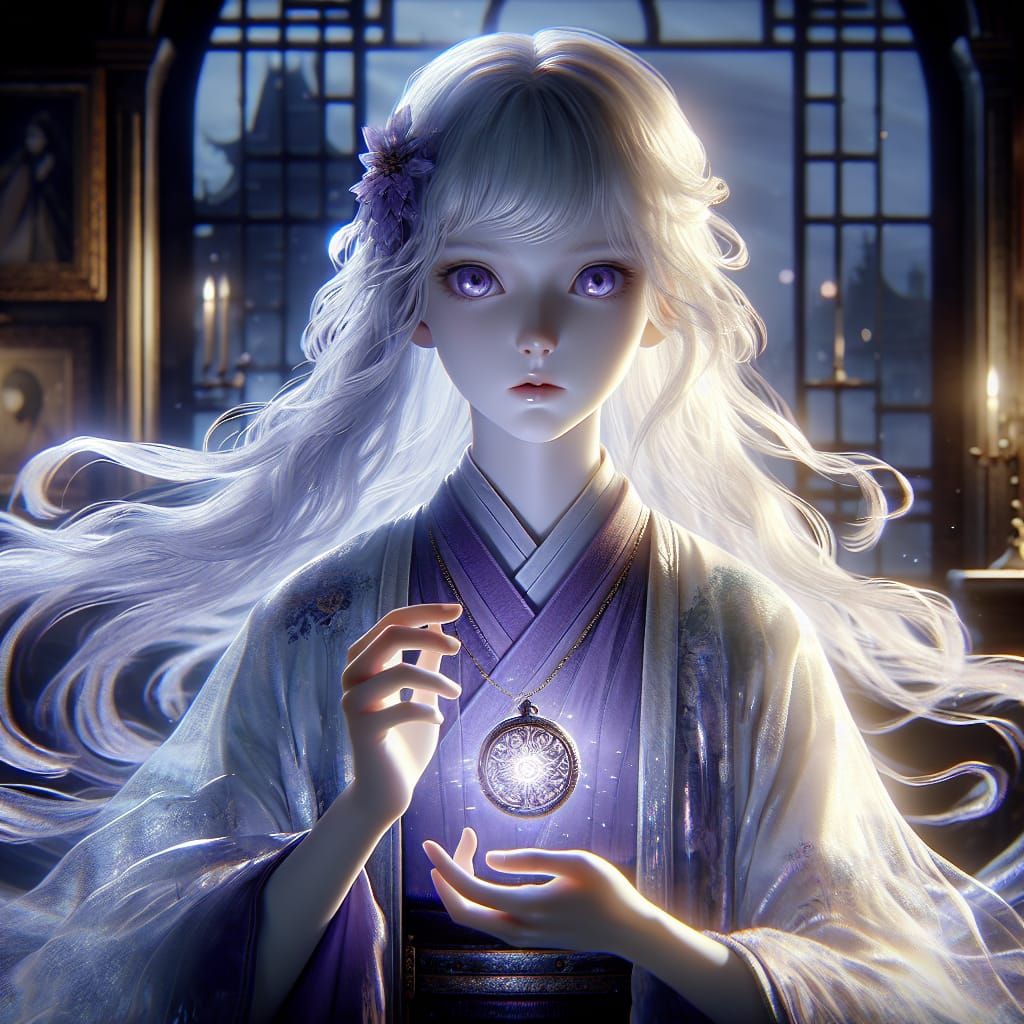 Melancholy Woman in Anime Style Mansion