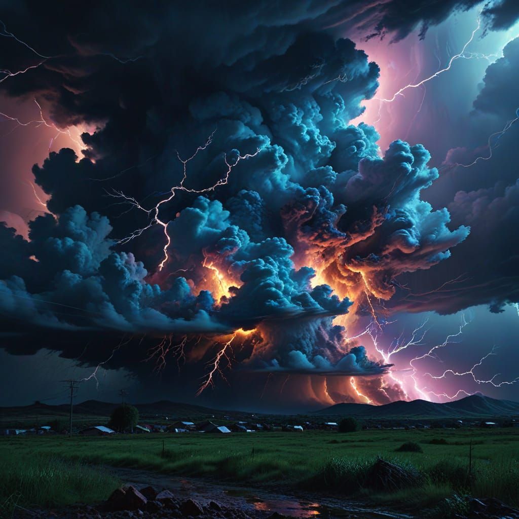 Surrealism. Wide shot. Heavy weather.