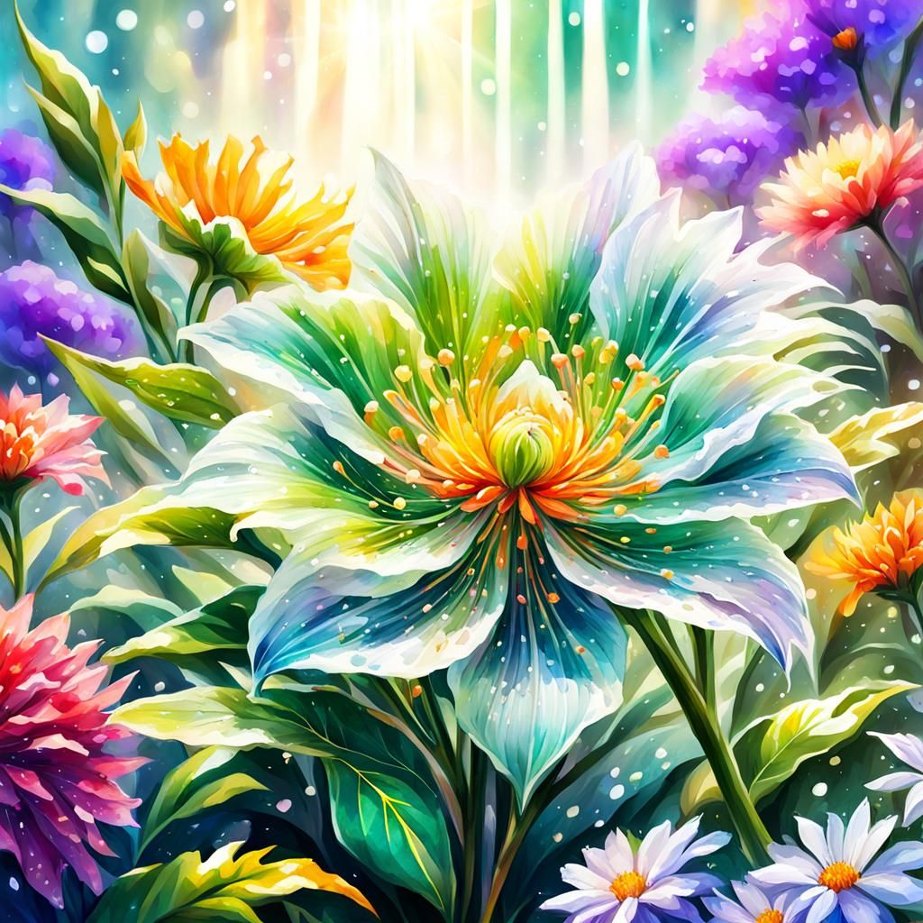 Ethereal Watercolor Flowers in Snowy Landscape