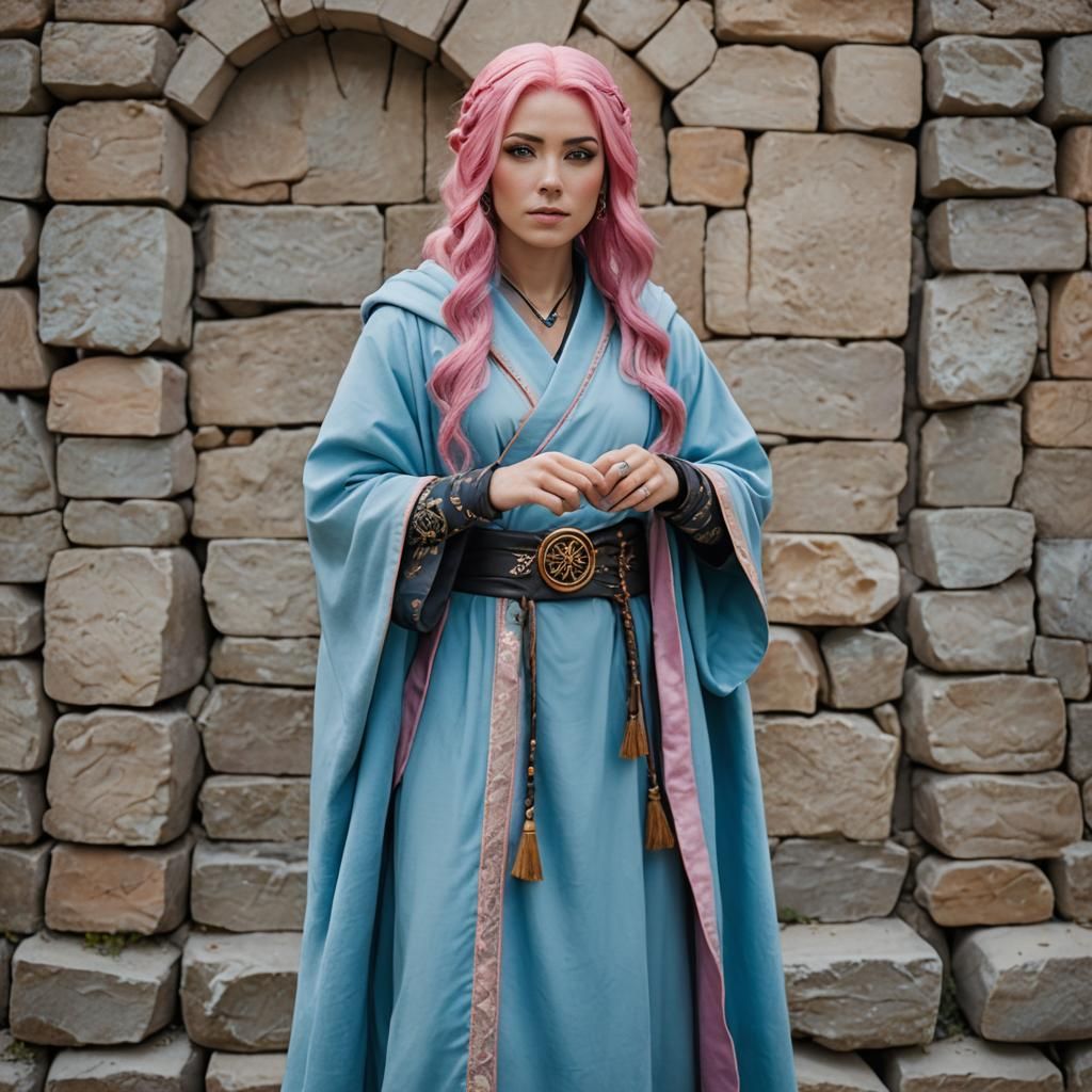 Kalashtar Wizard with Pink Hair Portrait