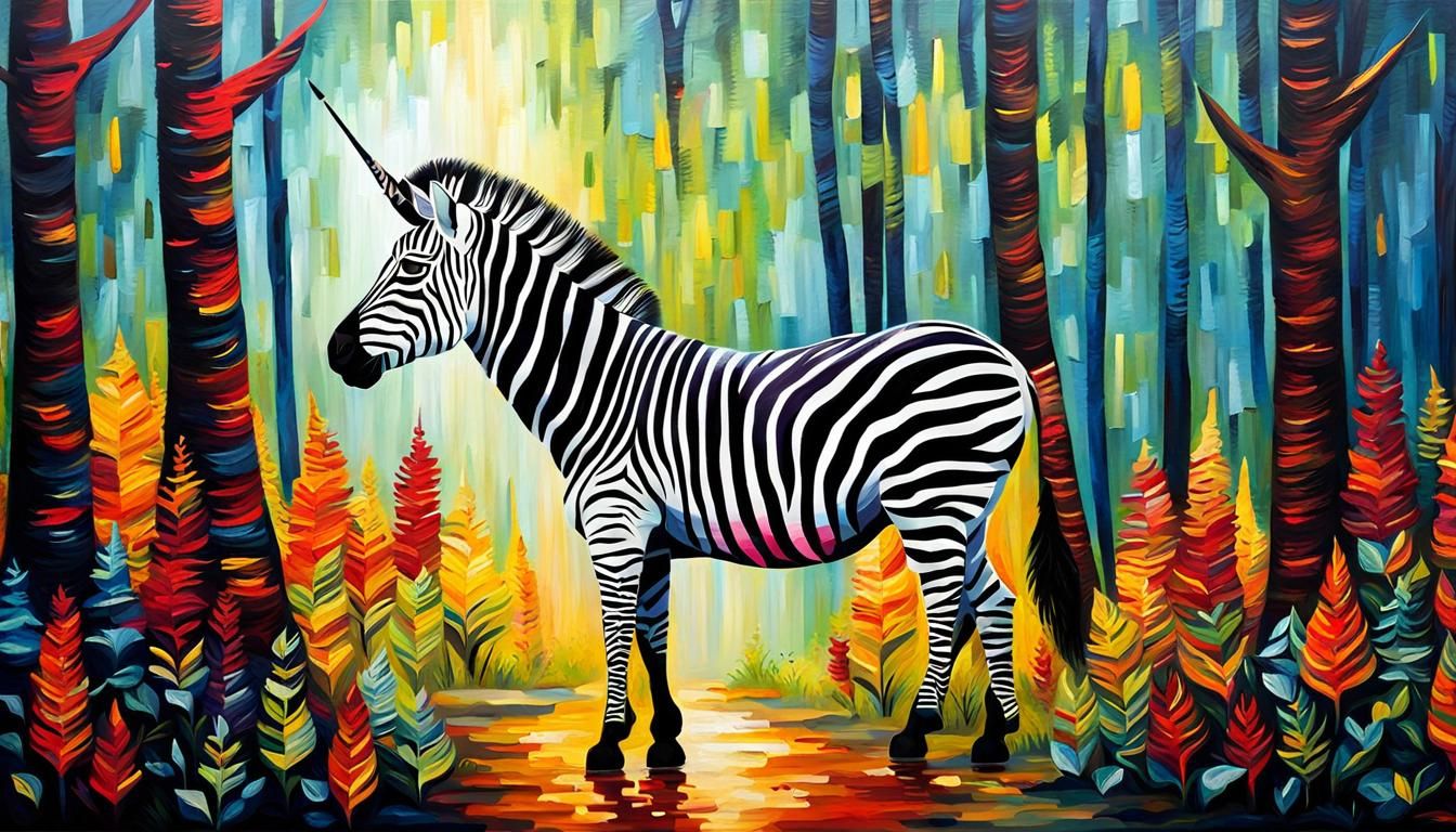 Impasto Painting of a Zebracorn in Forest