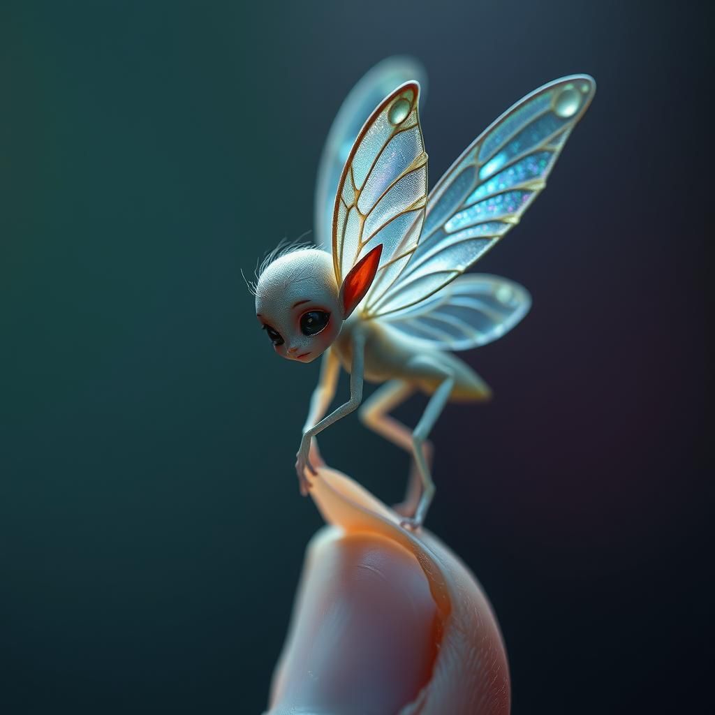 Goblin Fairy on Fingertip, Hyperrealistic Cinematic