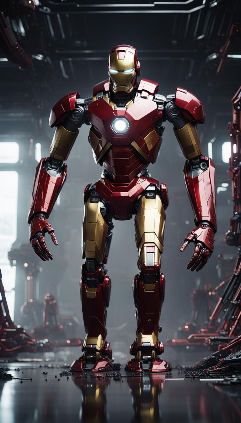 Ironman Building a Droid in Futuristic Sci-Fi Style