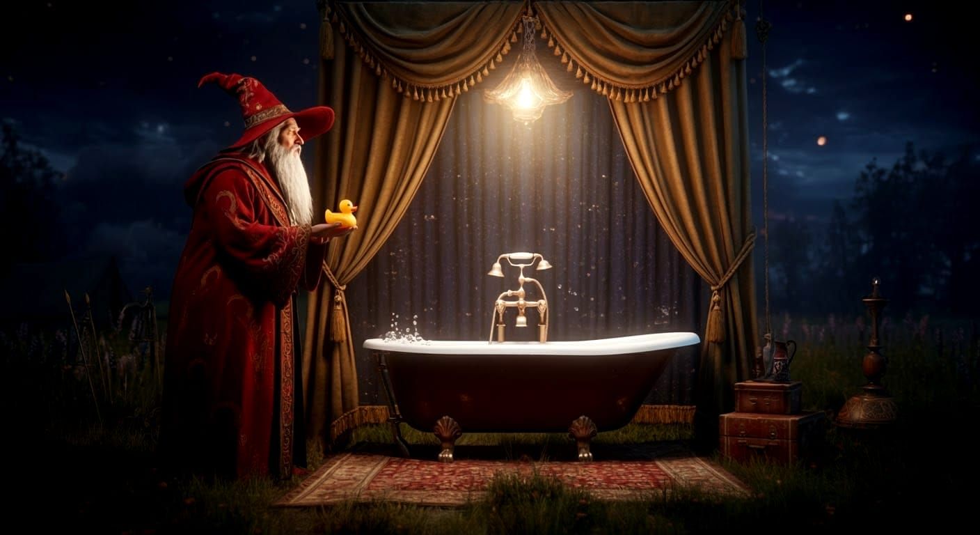 Wizard's Campsite Bathtub: A Detailed Matte Painting